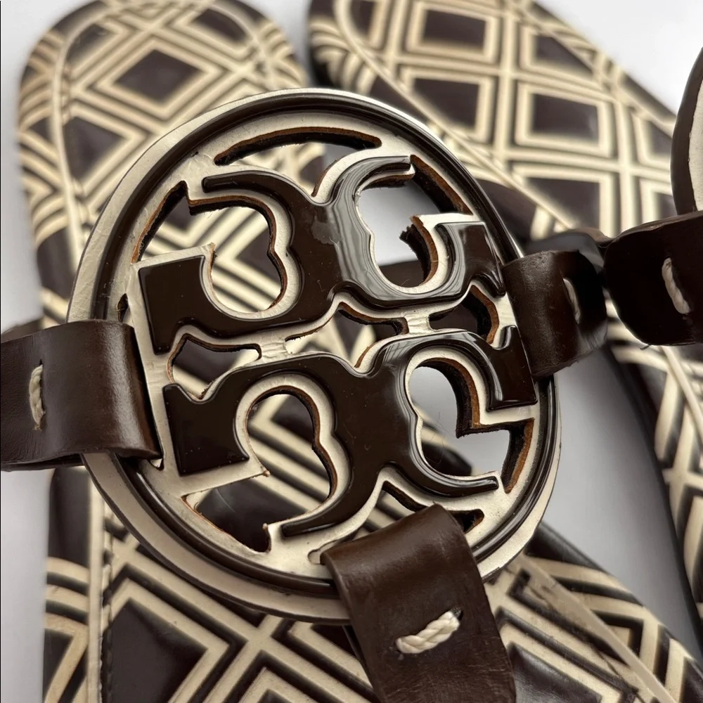 Tory Burch Brown & Ivory Geometric Miller Sandals Size 8